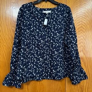 LOFT Dark Blue Floral Blouse